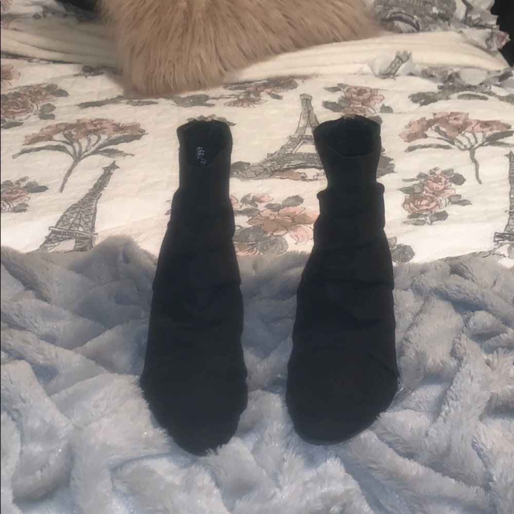 Black ankle boots with silver heel